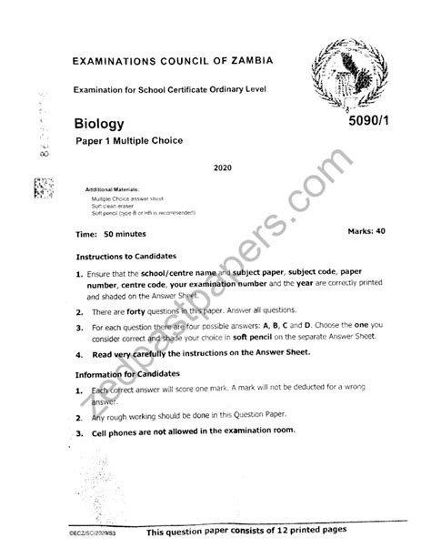 2020 SCHOOL CERTIFICATE (G12) EXAMINATION .
